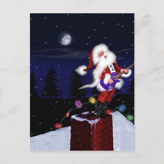 Cartes Pour Fêtes Annuelles Père Noël Plays Guitare (Devant)