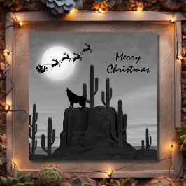 Cartes Pour Fêtes Annuelles Père Noël Pleine lune Wolf Desert Southwestern Noë