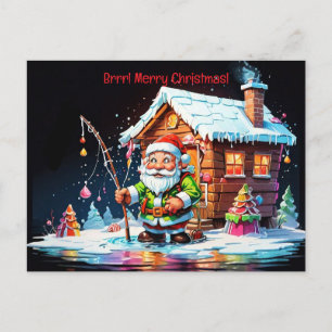 Cartes Pour Fêtes Annuelles père Noël psychédélique tenant le pôle de pêche no