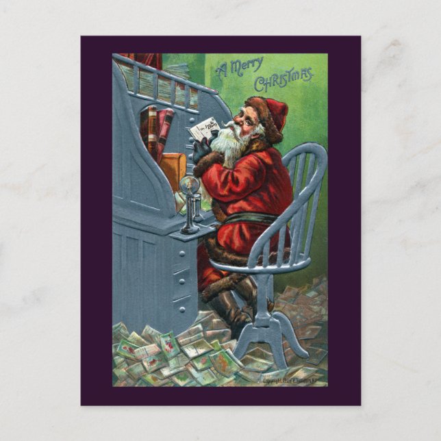 Cartes Pour Fêtes Annuelles Père Noël reçoit beaucoup de courrier (Devant)
