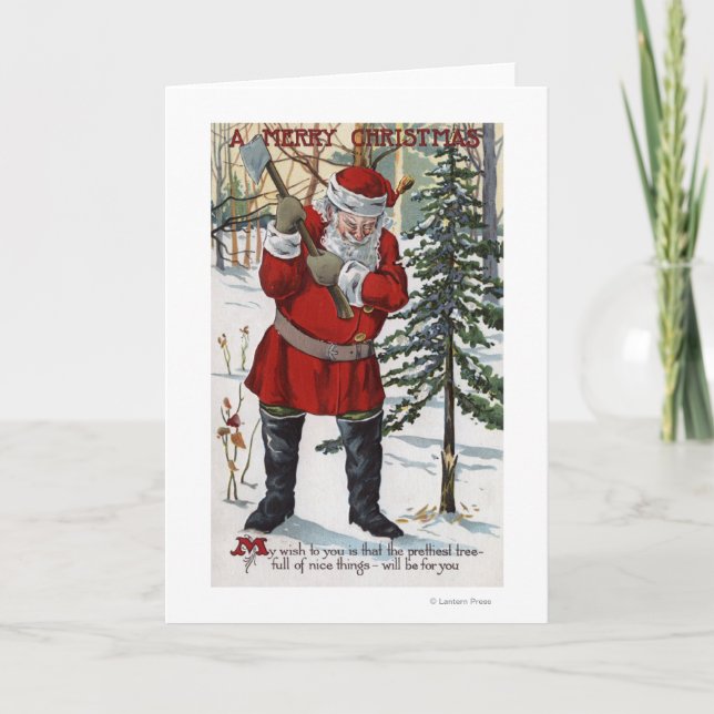 Cartes Pour Fêtes Annuelles Père Noël réduisant l'arbre de Noël (Devant)