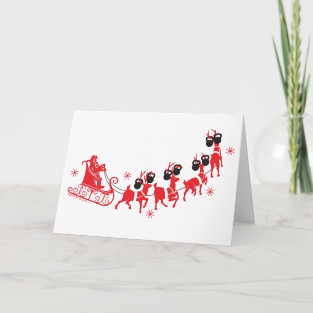 Cartes Pour Fêtes Annuelles Père Noël & Reindeer Kettlebell Merry Christmas Ca (Devant)