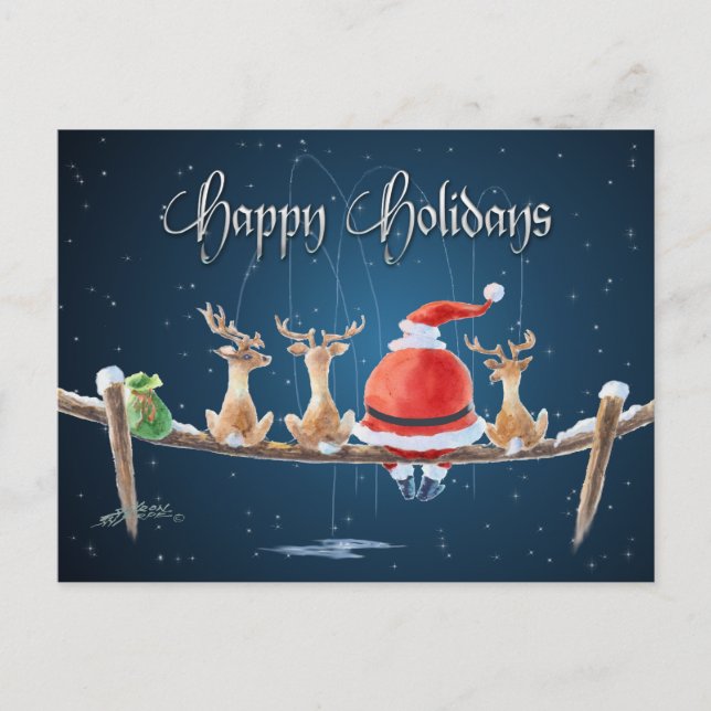 Cartes Pour Fêtes Annuelles PÈRE NOËL & REINDEER & TEXT par SHARON SHARPE (Devant)