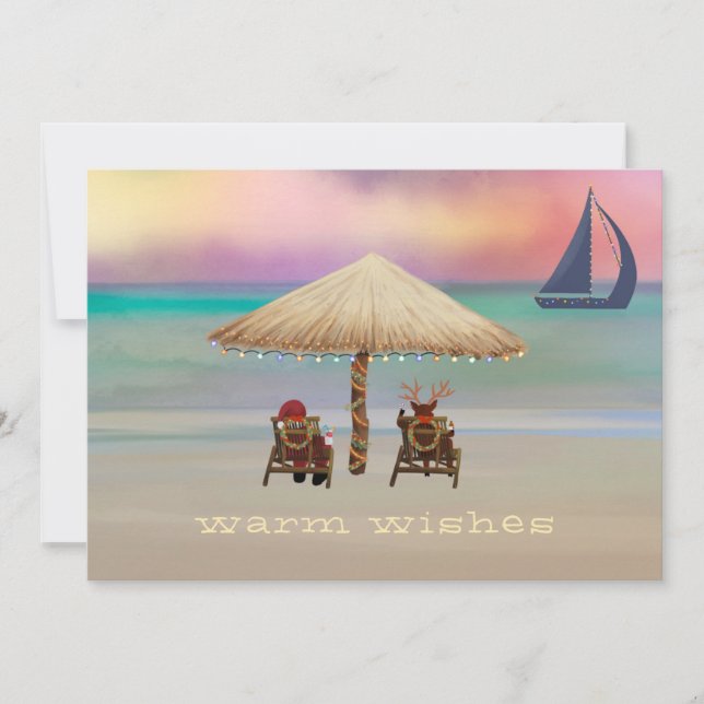 Cartes Pour Fêtes Annuelles Père Noël Reindeer Tropical Island Summer Holiday (Devant)