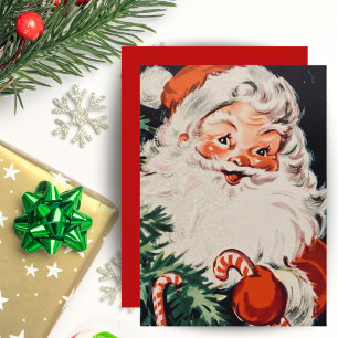 Cartes Pour Fêtes Annuelles Père Noël rétro avec Sucres de canne personnalisés