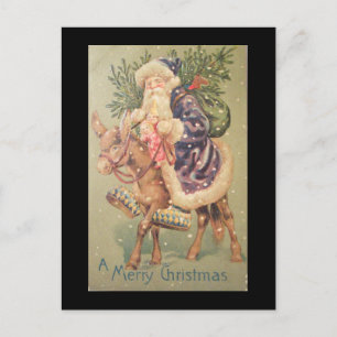 Cartes Pour Fêtes Annuelles Père Noël Riding Donkey