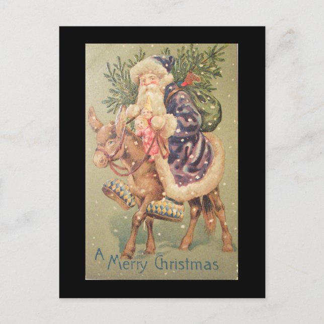 Cartes Pour Fêtes Annuelles Père Noël Riding Donkey (Devant)