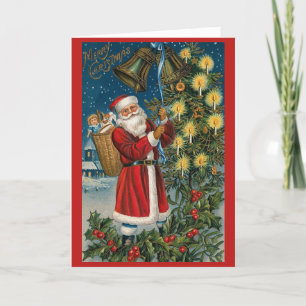 Cartes Pour Fêtes Annuelles Père Noël Ring Bells Vintage Christmas Card