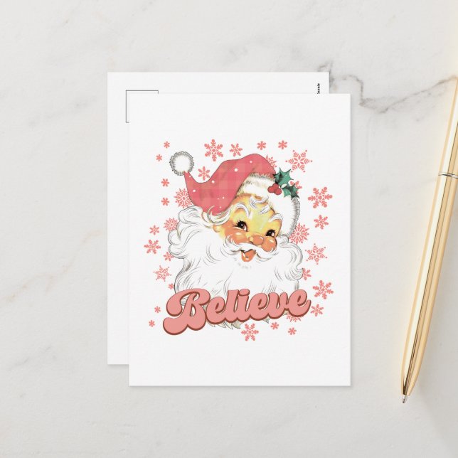 Cartes Pour Fêtes Annuelles père Noël rose Noël festif (Devant/Arrière en situation)