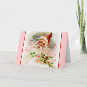 Cartes Pour Fêtes Annuelles Père Noël rose victorienne