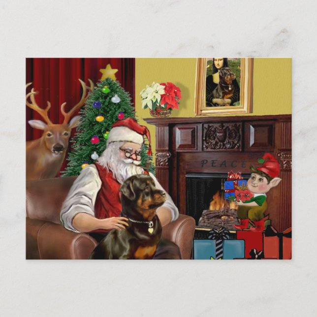Cartes Pour Fêtes Annuelles Père Noël Rottweiler (Devant)