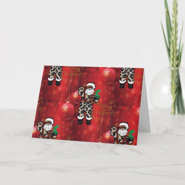 Cartes Pour Fêtes Annuelles père Noël rouge léopard (Devant)