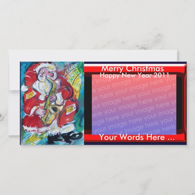 CARTES POUR FÊTES ANNUELLES PÈRE NOËL & SAX, PARTI NOËL (Devant)