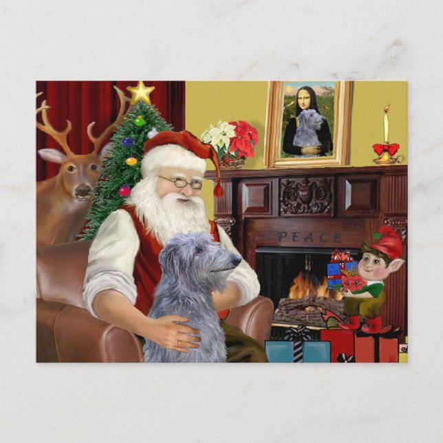 Cartes Pour Fêtes Annuelles Père Noël Scottsh Deerhound (Devant)