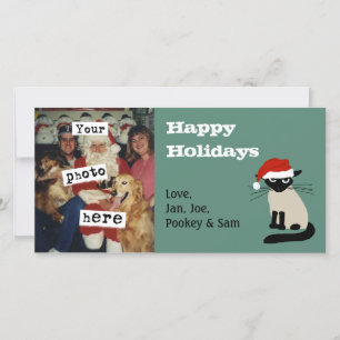 Cartes Pour Fêtes Annuelles Père Noël siamois   Funny Chat Noël   Votre photo