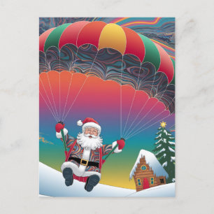 Cartes Pour Fêtes Annuelles Père Noël skydiving couleurs psychédéliques Noël