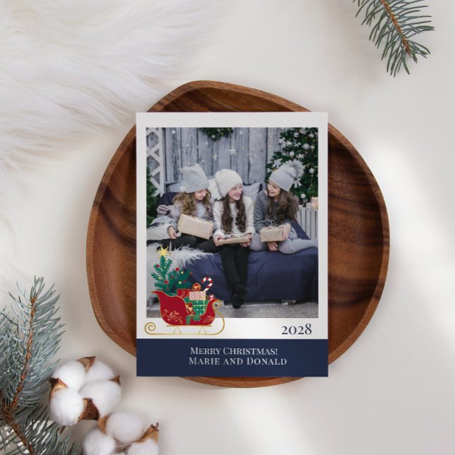 Cartes Pour Fêtes Annuelles Père Noël Sleigh Ajouter votre propre photo Noël (Créateur téléchargé)
