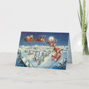 Cartes Pour Fêtes Annuelles PÈRE NOËL, SLEIGH et RENNE par SHARON SHARPE