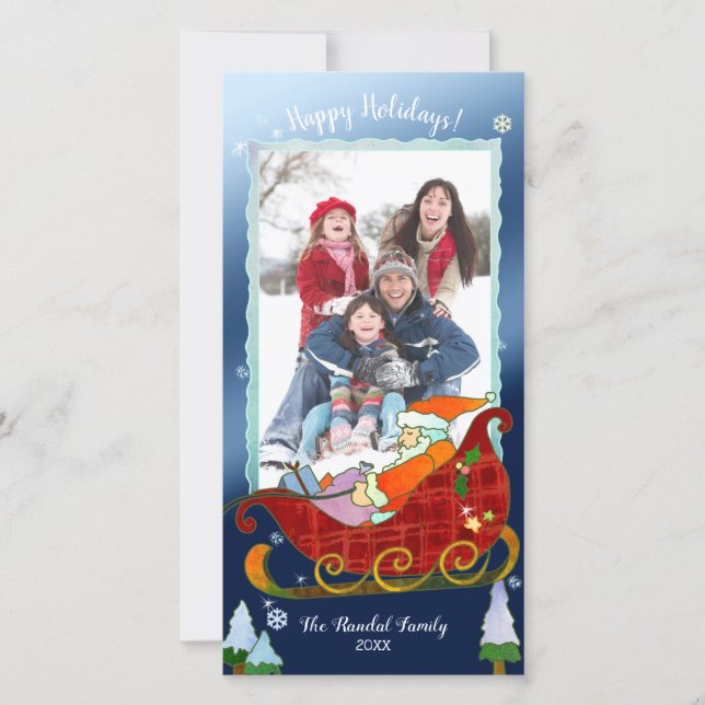 Cartes Pour Fêtes Annuelles Père Noël Sleigh Festive Photo de vacances (Devant)