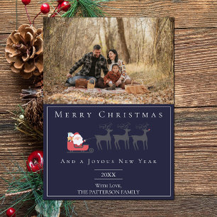 Cartes Pour Fêtes Annuelles Père Noël Sleigh Photo de Noël Bleu