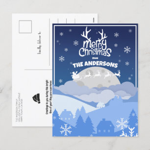 Cartes Pour Fêtes Annuelles Père Noël Sleigh & Reindeer Flying in the Midnight