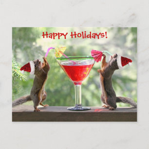 Cartes Pour Fêtes Annuelles Père Noël Squirrels Boire un Cocktail