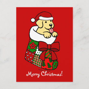 Cartes Pour Fêtes Annuelles père Noël Stocker Jaune Labrador Chiot Cartoon