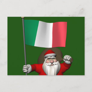 Cartes Pour Fêtes Annuelles Père Noël Sucré Avec Drapeau D'Italie
