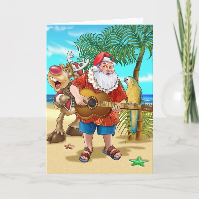 Cartes Pour Fêtes Annuelles Père Noël sur la plage (Devant)