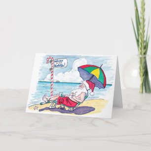 Cartes Pour Fêtes Annuelles Père Noël sur la plage Retro Image Noël