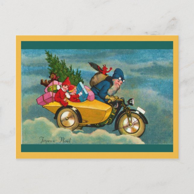Cartes Pour Fêtes Annuelles Père Noël sur un scooter (Devant)