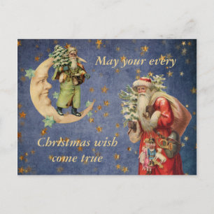Cartes Pour Fêtes Annuelles père Noël sur une lune de croissant