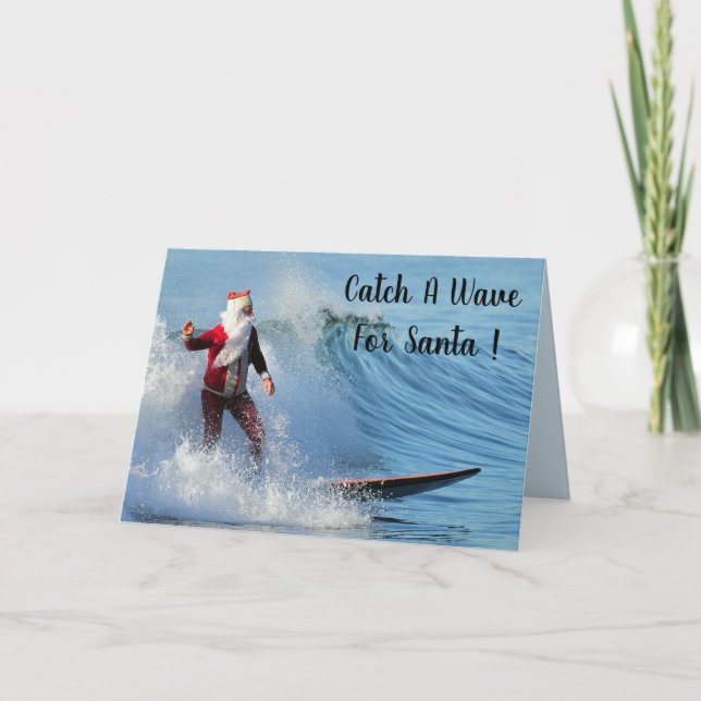 Cartes Pour Fêtes Annuelles Père Noël surfant (Devant)