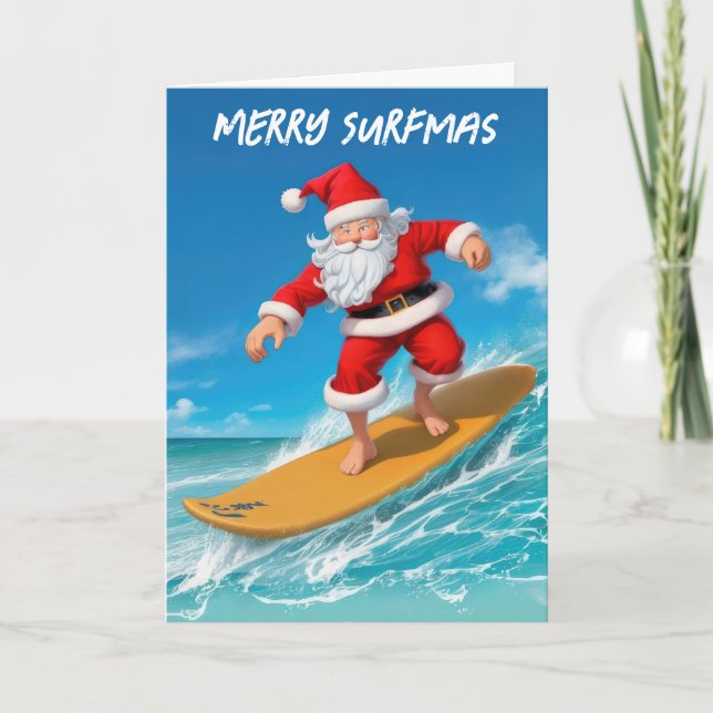 Cartes Pour Fêtes Annuelles Père Noël surfant Noël (Devant)