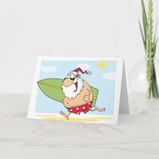 Cartes Pour Fêtes Annuelles Père Noël-Surfer-Sur-La-Plage
