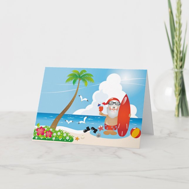 Cartes Pour Fêtes Annuelles Père Noël surfeur (Devant)