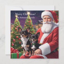 Cartes Pour Fêtes Annuelles Père Noël tenant deux chihuahua