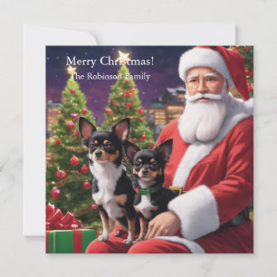 Cartes Pour Fêtes Annuelles Père Noël tenant deux chihuahua