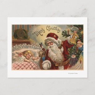 Cartes Pour Fêtes Annuelles Père Noël tenant la poupée, fille de sommeil