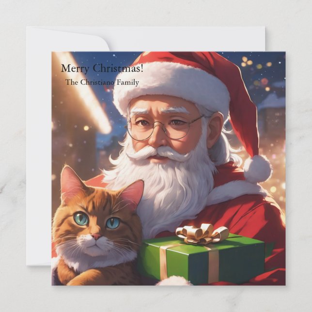 Cartes Pour Fêtes Annuelles Père Noël tenant un chat (Devant)