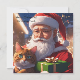 Cartes Pour Fêtes Annuelles Père Noël tenant un chat