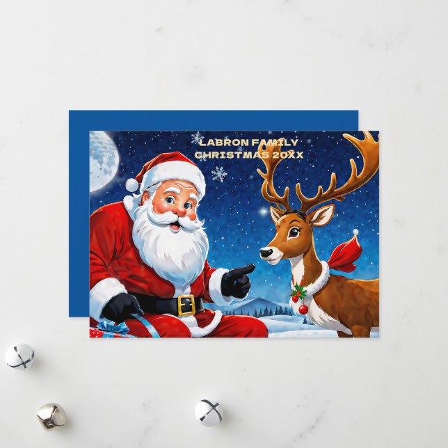 Cartes Pour Fêtes Annuelles Père Noël traditionnel avec ses rennes  Personnali (Devant/Arrière en situation)