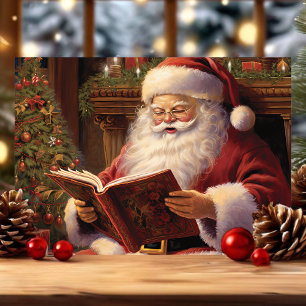 Cartes Pour Fêtes Annuelles Père Noël traditionnel lisant un livre à Noël