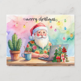 Cartes Pour Fêtes Annuelles Père Noël travaille sur la chaîne pour les fêtes d