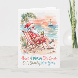 Cartes Pour Fêtes Annuelles Père Noël Tropical de Plage