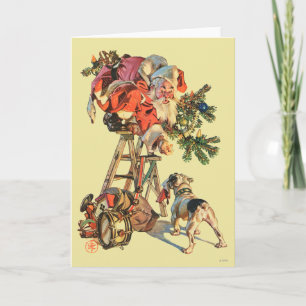 Cartes Pour Fêtes Annuelles Père Noël vers le haut d'une échelle