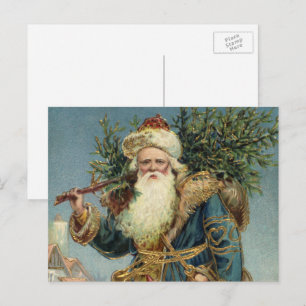 Cartes Pour Fêtes Annuelles Père Noël victorien vintage avec sapin de Noël