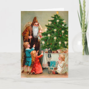 Cartes Pour Fêtes Annuelles Père Noël victorienne en colère autour de l'arbre