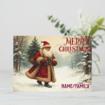 Père Noël vintage dans une forêt enneigée – Noël