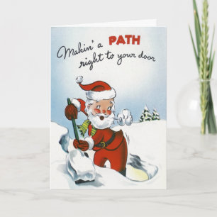 Cartes Pour Fêtes Annuelles Père Noël vintage pellant la neige